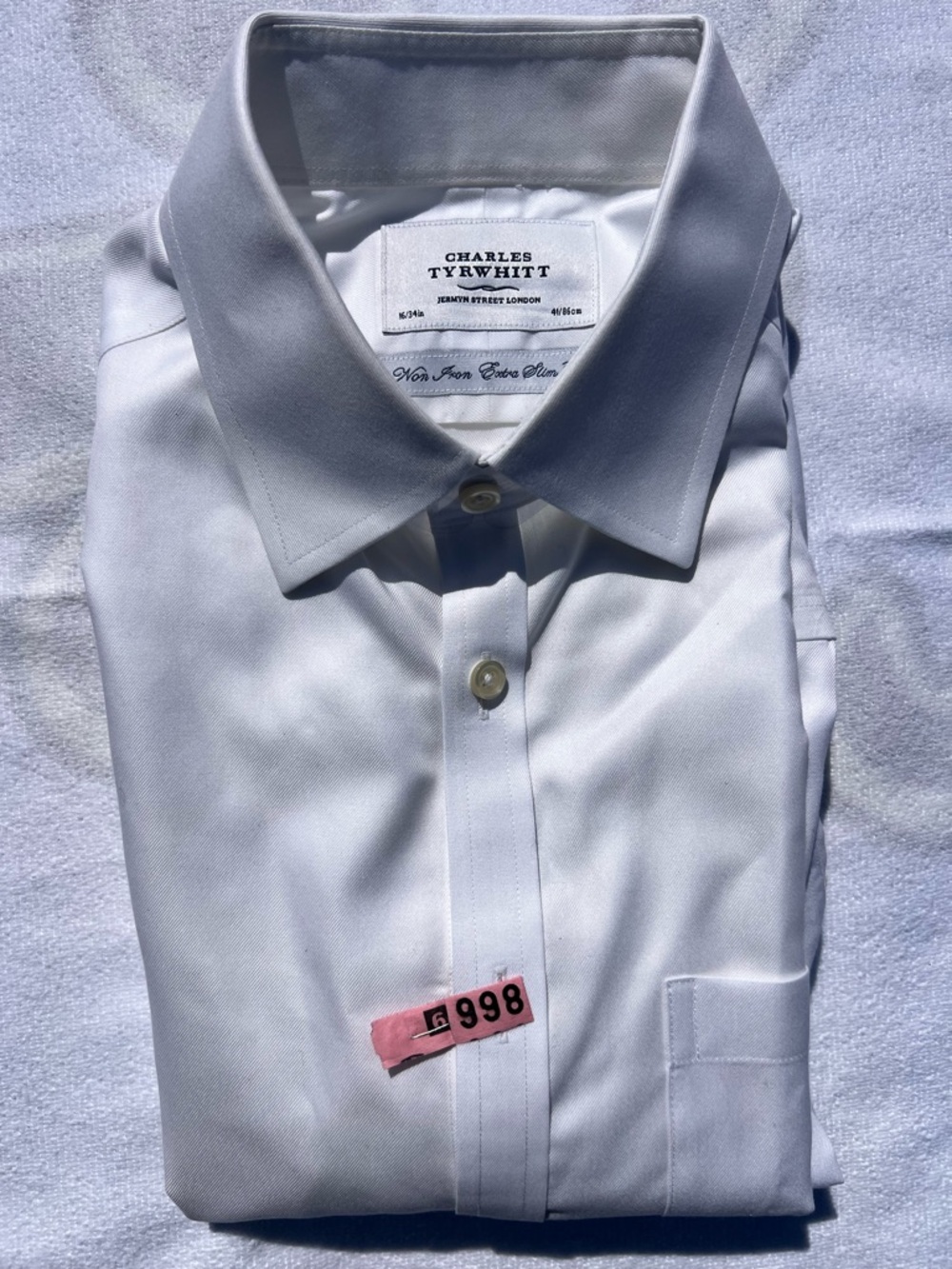 Charles Tyrwhitt White Men's Dress Shirt - Spread Collar - Picture 6 of 9